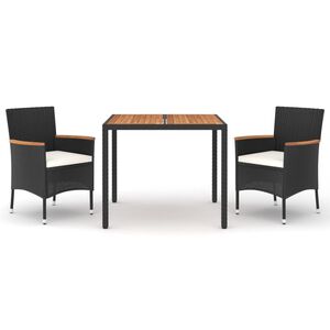 vidaXL 3-tlg. Garten-Essgruppe mit Kissen Schwarz Poly Rattan