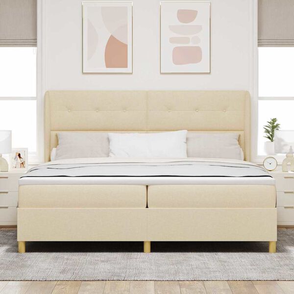 vidaXL Boxspringbett mit Matratze Creme 200 x 200 cm Stoff