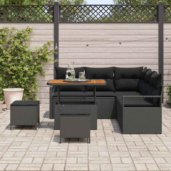 vidaXL Garten-Sofa-Set mit Kissen 8 pcs Schwarz Poly Rattan