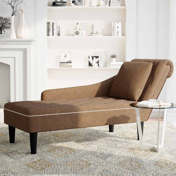 vidaXL Chaiselongue mit Kissen und Rechter Armlehne Braun Kunstleder