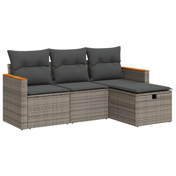 vidaXL 4-tlg. Garten-Sofagarnitur mit Kissen Grau Poly Rattan