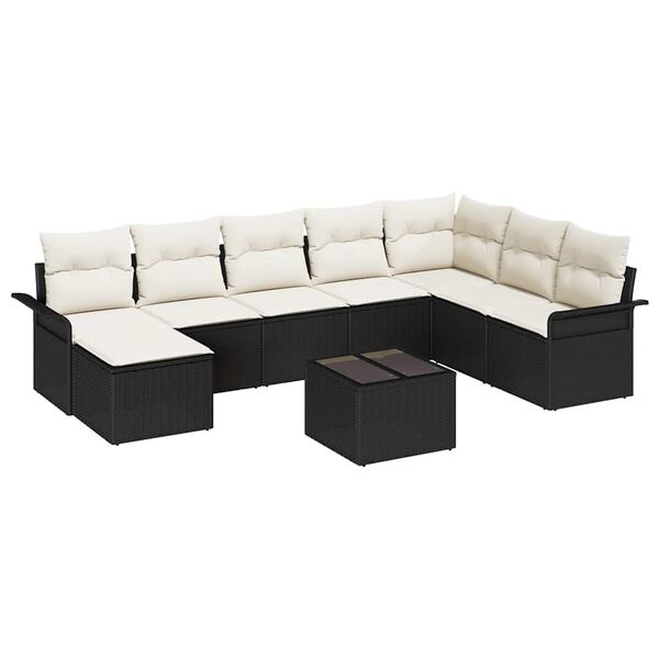vidaXL Garten-Sofa-Set mit Kissen 9 pcs Schwarz Poly Rattan
