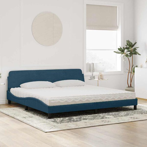 vidaXL Bett mit Matratze "Dover" Blau 200x200 cm Samt