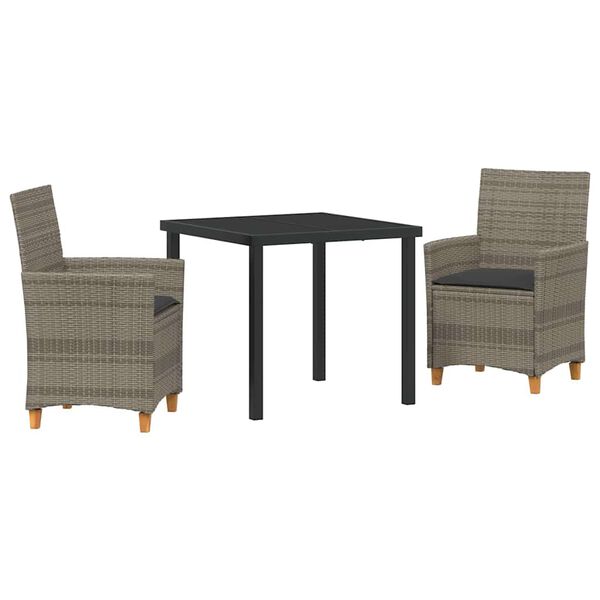 vidaXL Garten Essgruppe 3 pcs Grau Poly-Rattan