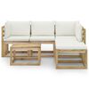 vidaXL 6-tlg. Garten-Lounge-Set mit Creme Kissen
