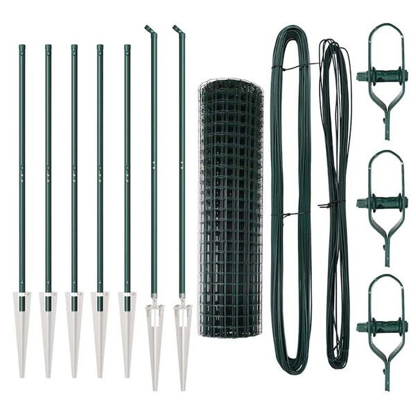 vidaXL Zaun mit Pfosten Gr&uuml;n 1,4 x 10 m Stahl und PVC