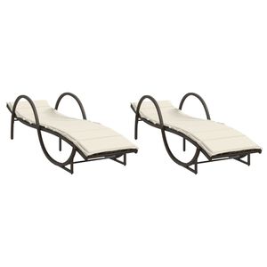 vidaXL Sonnenliegen 2 Stk. mit Auflagen Braun Poly Rattan