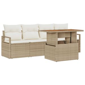 vidaXL Garten-Sofa-Set mit Speicher 5 pcs Beige Poly Rattan