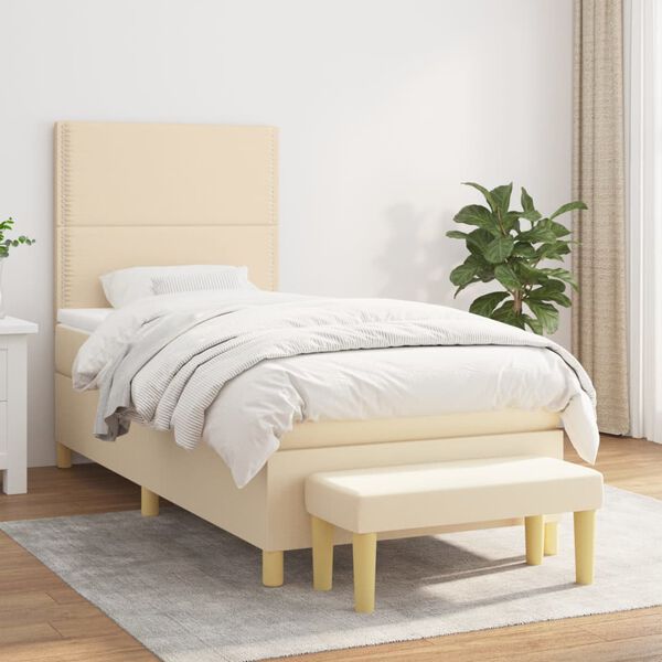 vidaXL Boxspringbett mit Matratze Creme 100x200 cm Stoff