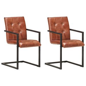 vidaXL Freischwinger 2 Stk. Braun Echtleder