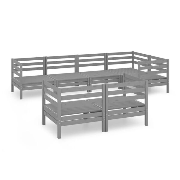 vidaXL 7-tlg. Garten-Lounge-Set Massivholz Kiefer Grau
