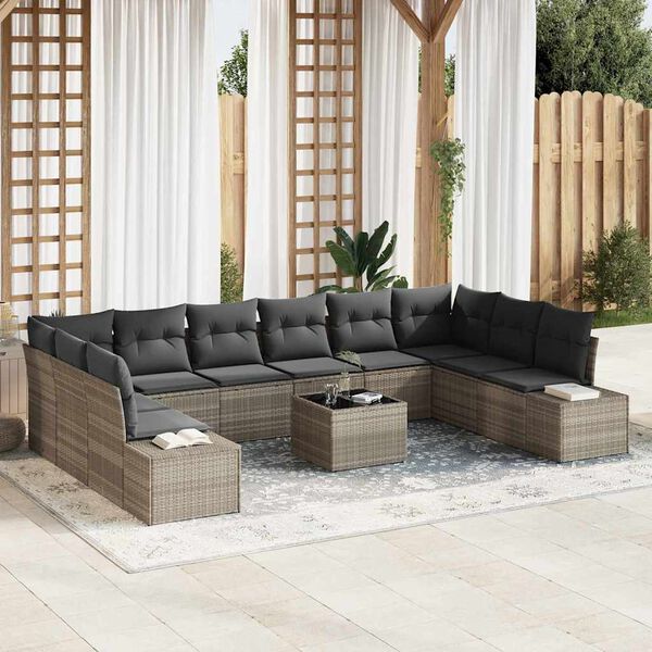 vidaXL Gartensofa-set mit Kissen 10 pcs Hellgrau Polyrattan