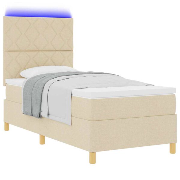 vidaXL LED Boxspringbett mit Matratze Creme 100 x 200 cm Stoff