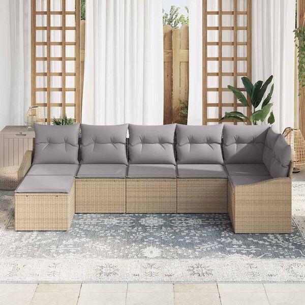 vidaXL Sofa Set mit Kissen 7 pcs Beige Poly-Rattan
