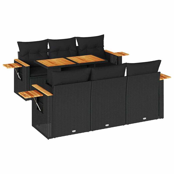 vidaXL 7-tlg. Garten-Sofagarnitur mit Kissen Schwarz Poly Rattan