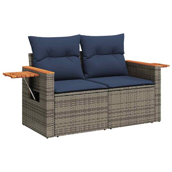vidaXL 10-tlg. Garten-Sofagarnitur mit Kissen Grau Poly Rattan Akazie