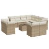vidaXL 12-tlg. Garten-Sofagarnitur mit Kissen Beige Poly Rattan