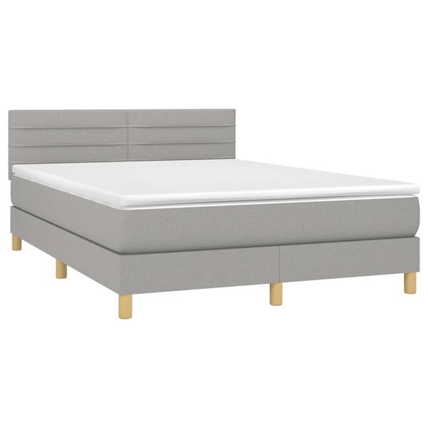 vidaXL Boxspringbett mit Matratze & LED Hellgrau 140x190 cm Stoff
