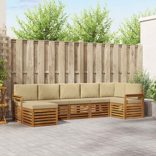 vidaXL Ecksofa Set mit Kissen 7 pcs Natur und Beige Massivholz Akazie