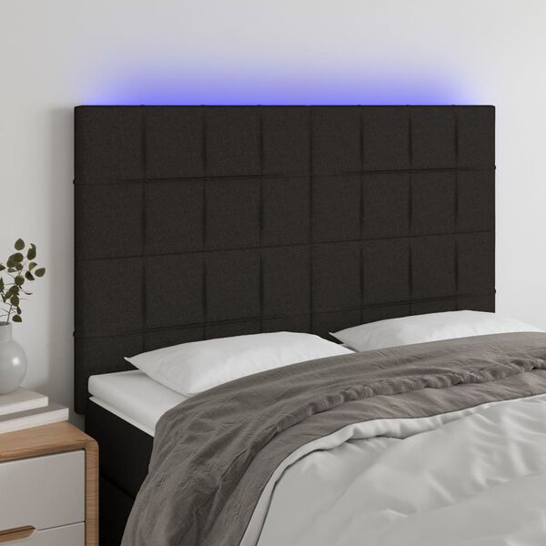 vidaXL LED Kopfteil Schwarz 144x5x118/128 cm Stoff