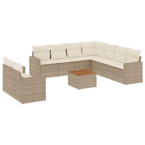 vidaXL 10-tlg. Garten-Sofagarnitur mit Kissen Beige Poly Rattan