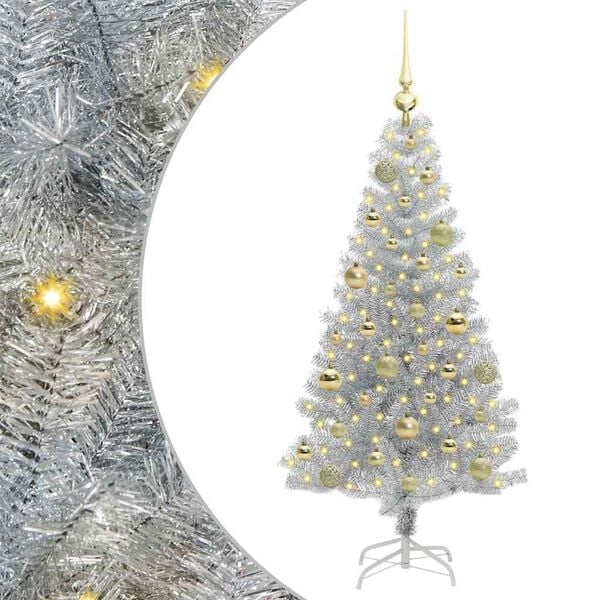 vidaXL Weihnachtsbaum mit 150 LEDs mit St&auml;nder Silber 120 cm PET