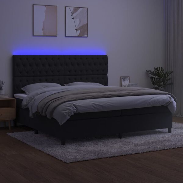 vidaXL Boxspringbett mit Matratze & LED Schwarz 200x200 cm Samt