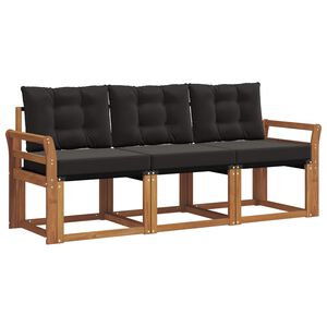 vidaXL Outdoor-Sofagarnitur mit Kissen 3 pcs Nat&uuml;rlich und Schwarz