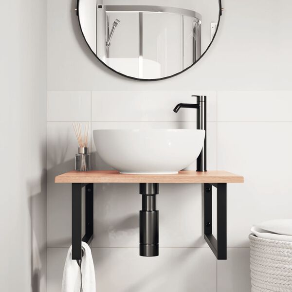 vidaXL Waschtischplatte mit Halterung Stahl und Massivholz Eiche