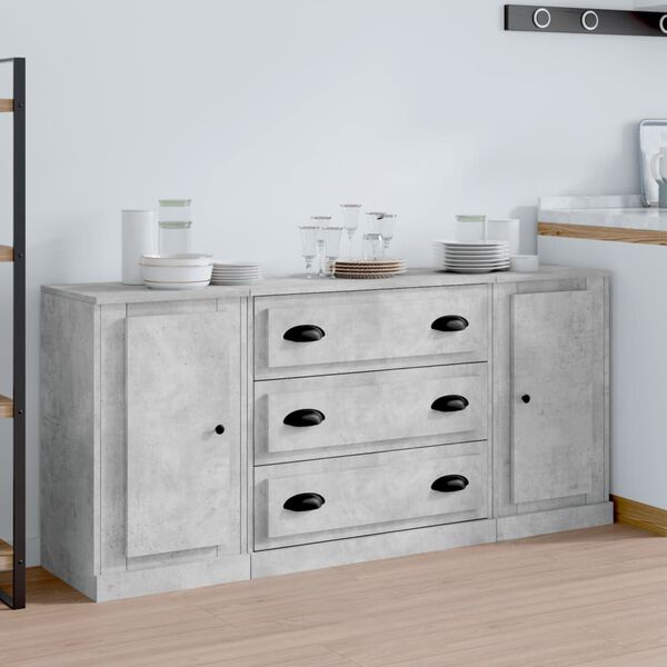 vidaXL Sideboards 3 Stk. Betongrau Holzwerkstoff