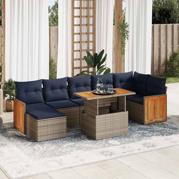 vidaXL 8-tlg. Garten-Sofagarnitur mit Kissen Braun Poly Rattan Akazie