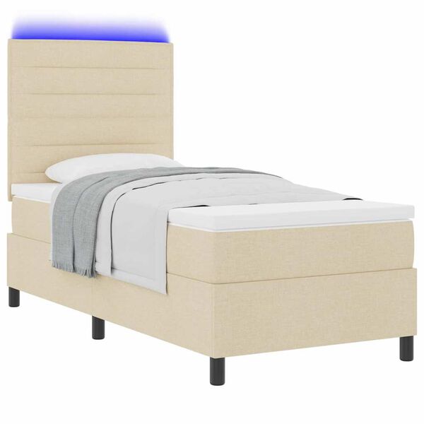 vidaXL Boxspringbett mit Matratze mit LED Creme 90 x 200 cm Stoff