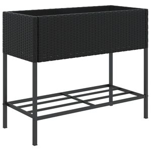 vidaXL Pflanzk&uuml;bel mit Ablage Schwarz Poly Rattan