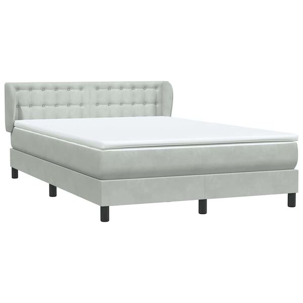 vidaXL Boxspringbett mit Matratze Hellgrau 140x210 cm Samt