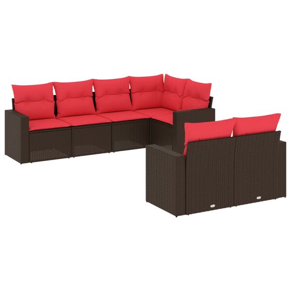 vidaXL 7-tlg. Garten-Sofagarnitur mit Kissen Braun Poly Rattan