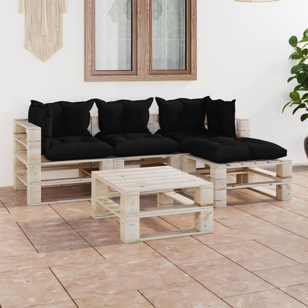 vidaXL 5-tlg. Garten-Lounge-Set aus Paletten mit Kissen Kiefernholz