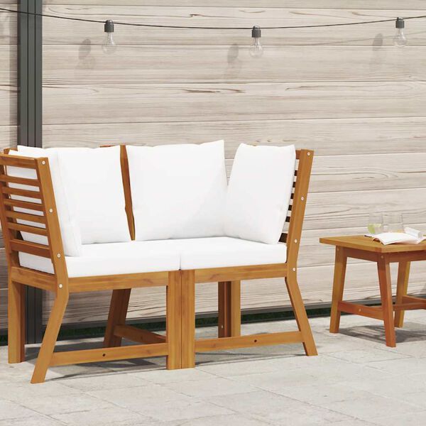 vidaXL Modular-Ecksofa mit Cremeweißen Kissen Akazie Massivholz