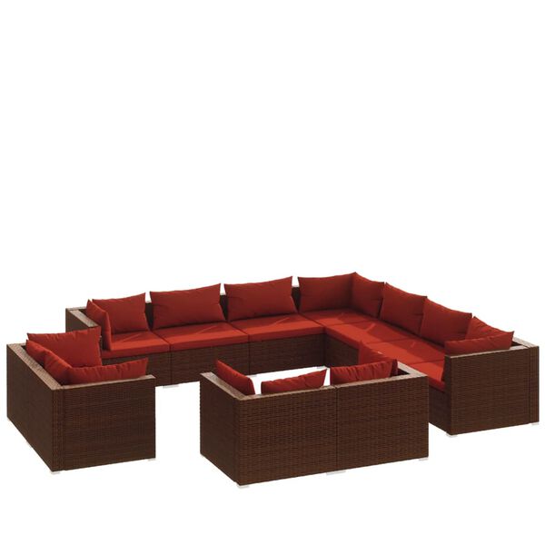 vidaXL 11-tlg. Garten-Lounge-Set mit Kissen Braun Poly Rattan