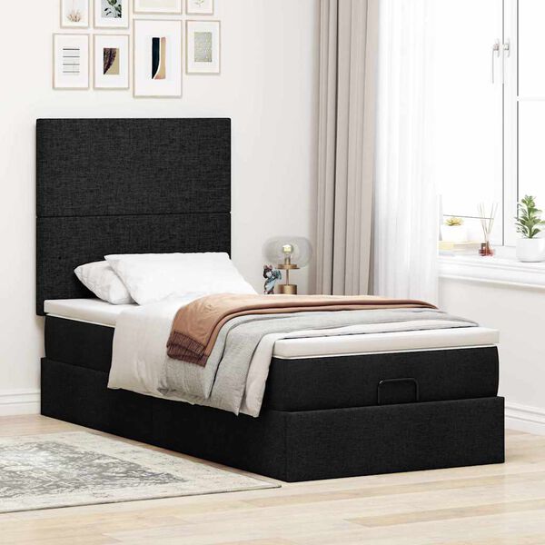 vidaXL Ottoman-Bett mit Matratze Schwarz 90x200 cm Stoff