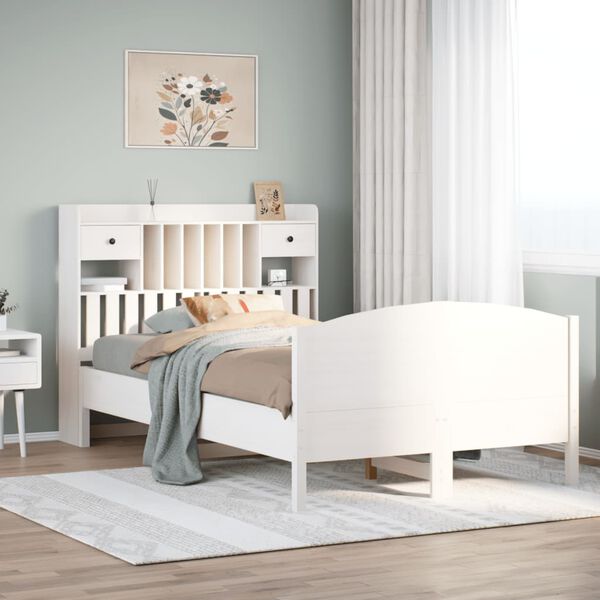 vidaXL Massivholzbett mit Regal ohne Matratze Wei&szlig; 135x190 cm Kiefer