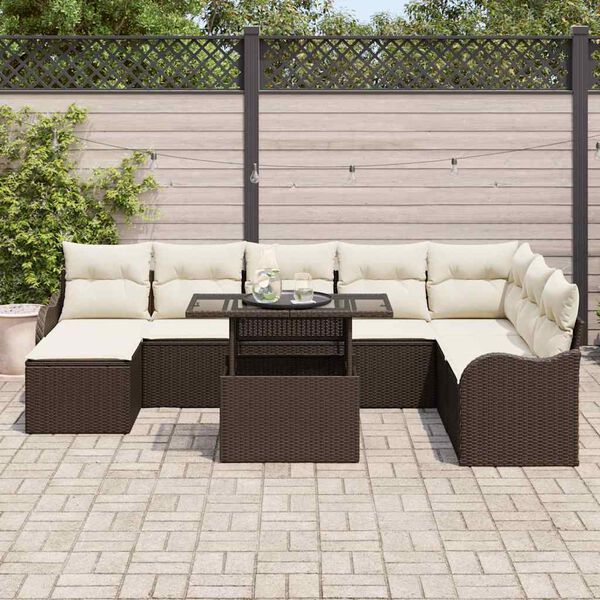 vidaXL Garten-Sofa-Set mit Kissen 9 pcs Braun Poly Rattan