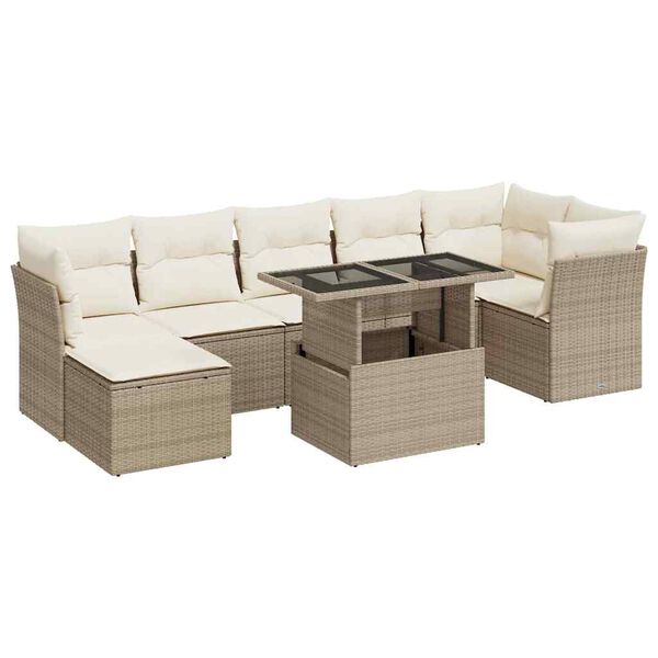 vidaXL 8-tlg. Garten-Sofagarnitur mit Kissen Beige Poly Rattan