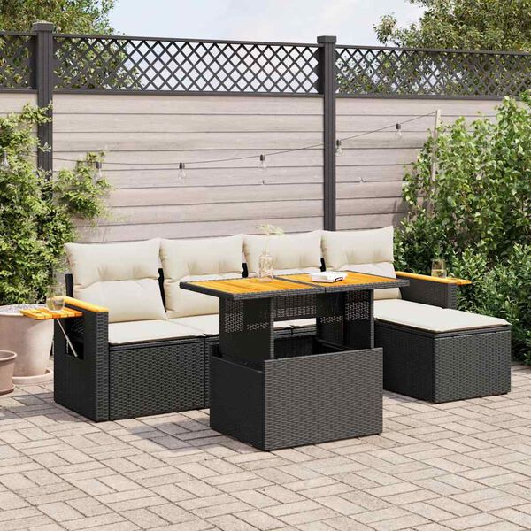 vidaXL 6-tlg. Garten-Sofagarnitur mit Kissen Schwarz Poly Rattan