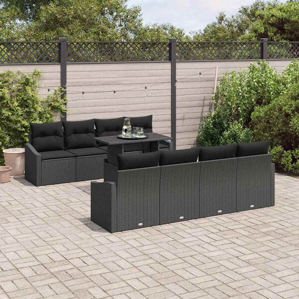 vidaXL Gartensofa-set mit Kissen 7 pcs Schwarz Poly-Rattan