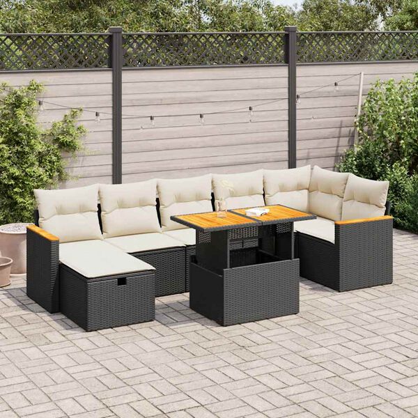 vidaXL 5-tlg. Garten-Sofagarnitur mit Kissen Schwarz Poly Rattan