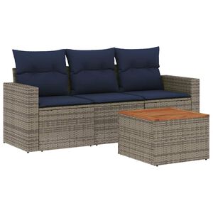 vidaXL 4-tlg. Garten-Sofagarnitur mit Kissen Grau Poly Rattan