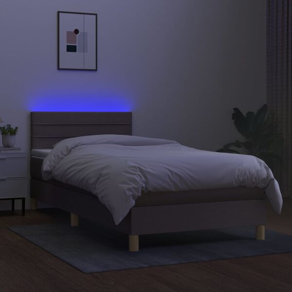 vidaXL Boxspringbett mit Matratze & LED Taupe 90x190 cm Stoff