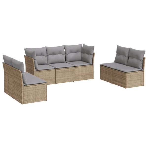 vidaXL 7-tlg. Garten-Sofagarnitur mit Kissen Beige Poly Rattan
