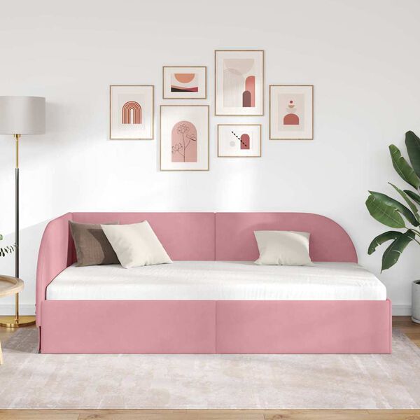 vidaXL Eckbettgestell mit Kopfteil Rosa 100 cm x 200 cm Samt