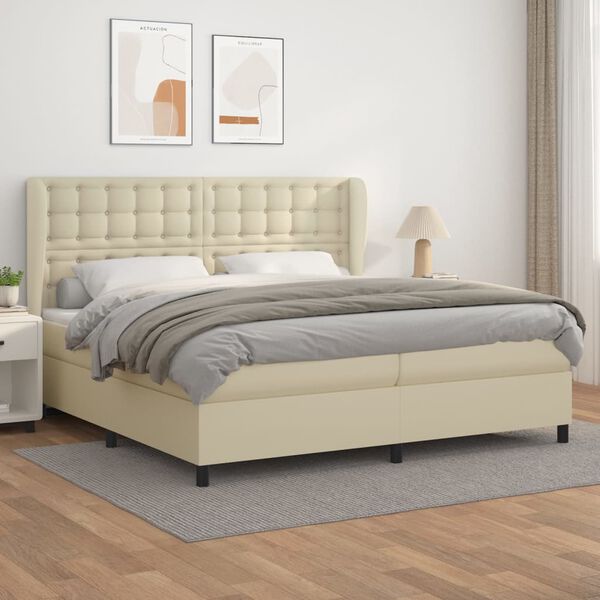 vidaXL Boxspringbett mit Matratze Creme 200x200 cm Kunstleder